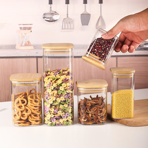Square glass <b>storage</b> <b>jar</b>, airtight container, <b>kitchen</b> and household grain <b>storage</b> bottle, high borosilicate glass tea canister - Product Image 1