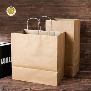 OOLIMA Recyclable Xmas Gift Paper Bags With Bow Tie Ribbon Handle Kraft Paper Bag