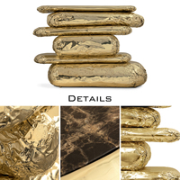 Mesa Consola Asimétrica con Elementos de Latón y Mármol Estilo Stonehenge para Decoración del Hogar, Hotel, Residencia, Salón o Villa