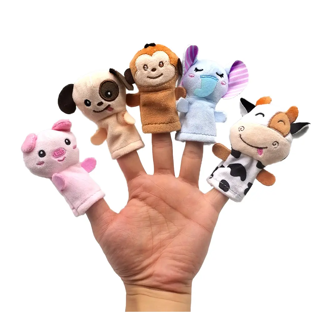 Toptan 1 takım fil aslan köpekler karakter el peluş yumuşak oyuncaklar çocuklar için parmak kuklası peluş eğitici oyuncaklar