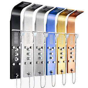 Columnas <span class=keywords><strong>de</strong></span> <span class=keywords><strong>ducha</strong></span> <span class=keywords><strong>de</strong></span> pared <span class=keywords><strong>de</strong></span> latón y acero inoxidable con cascada LED, panel <span class=keywords><strong>de</strong></span> masaje, grifo <span class=keywords><strong>monomando</strong></span> y chorros cerámicos/lluvia - Product Image 2