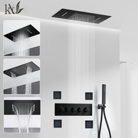 Ensemble de robinetterie de douche et de baignoire YaKe en laiton chromé, système de douche thermostatique LED de luxe avec cascade et pluie dissimulées pour hôtel