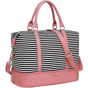 BSCI Factory Women <b>Ladies</b> Tote Canvas Travel Duffel <b>Bags</b> <b>Weekender</b> Overnight <b>Bag</b> with Bottom Shoe Compartment - Product Image 1