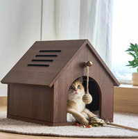 Maisonnette en bois pour chat d'intérieur avec jouet à suspendre, lit pour chat, nid pour animal de compagnie, villa pour chat, maisonnette universelle en bois pour animaux de compagnie toutes saisons pour chats et chiens
