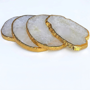 Natural White Agate <b>Coaster</b> Slice <b>Gold</b> Edge Polished Feng Shui Love Home Decor Tableware Wholesale - Product Image 3