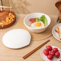 Ensemble de bols en céramique blanche avec couvercle en forme de feuille, grande capacité de 880 ml, passe au micro-ondes, en porcelaine, pour nouilles, soupes, ramen, pâtes et riz