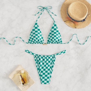 2026 Beach Ladies Two Piece String <strong>Bikini</strong> Set <strong>Mikro</strong> for Women Sexy Suit Brazilian Custom Gingham Swimwear Triangle Swimsuit - Product Image 3