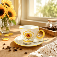 Ensemble tasse à café et soucoupe en céramique motif tournesol, coffret cadeau, ensemble de tasses à thé
