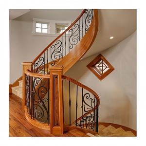 Rampe d'escalier en fer forgé courbé Tanlong avec décorations en <span class=keywords><strong>bois</strong></span>, installation facile, en <span class=keywords><strong>métal</strong></span> et <span class=keywords><strong>bois</strong></span> - Product Image 1