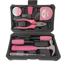 Ensemble d'outils ménagers roses de 13 pièces pour femmes, kit d'outils manuels DIY avec boîte-cadeau compacte pour la réparation à domicile ou au bureau