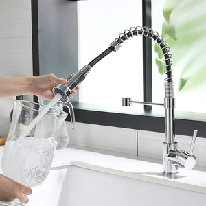 FLG <strong>Best</strong> Seller Modern Chrome Ceramic Hot Cold Water Mixer Tap Single Hole Spring Pull Down <strong>Sprayer</strong> Kitchen Faucet - Product Image 2