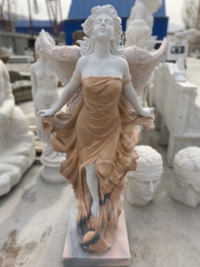 Statua Moderna da Giardino Personalizzata a Grandezza Naturale, Decorazione da Esterno, <span class=keywords><strong>Angelo</strong></span> in <span class=keywords><strong>Pietra</strong></span> Marmorizzata con Occhi Chiusi e <span class=keywords><strong>Ali</strong></span>, Scultura - Product Image 4