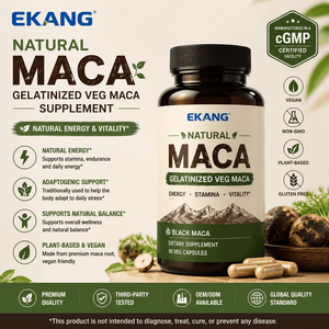 Cápsulas Vegetales Gelatinizadas de Maca Natural de Fábrica con Certificación cGMP de EE. UU., a Base de Plantas, Veganas, Sin GMO, Sin Gluten, Suplemento Dietético - Product Image 1