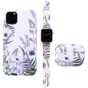 Flores de vidro personalizado caso de telefone padrão para o iphone Print IMD Macio TPU anti-queda tampa traseira para AirPods 3 conjuntos para a faixa de relógio