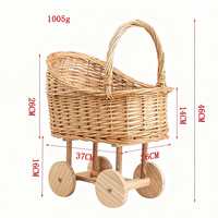 Panier de rangement tressé en osier 37x26xH46cm pour jouets en peluche, chariot poussette tressé à la main pour enfants, accessoire photo avec pieds KD