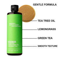 Gel Douche Liquide au Savon de Castille Bio avec PoivreMenthe Citron Arbre à Thé Lavande, Parfum de Bain Huile de Plantes Veggie Body Wash