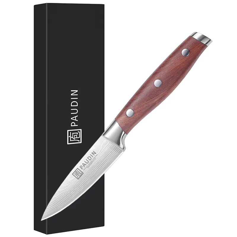 3.5 Inch Razor Sharp Chefs Knife 5cr15Mov Steel Wave Pattern Blade Rose Wood Handle OEM Kitchen Knife Peeling Paring Knife