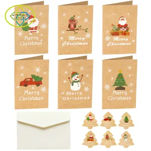 Ready To Ship 6pcs One Set Kraft Paper Thank You Gift Cards Christmas Cards With Envelope And Stickers