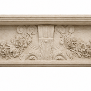 Cheminée traditionnelle en marbre avec sculptures ornées, pierre beige Porto, foyer intérieur à bois pour salle à manger - Product Image 4