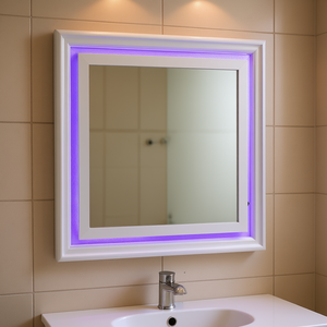 Espejo LED Cuadrado de Pared Glory Furniture Lorana G6590-M2, Diseño Moderno, Marco Plateado, para Uso Doméstico - Product Image 2