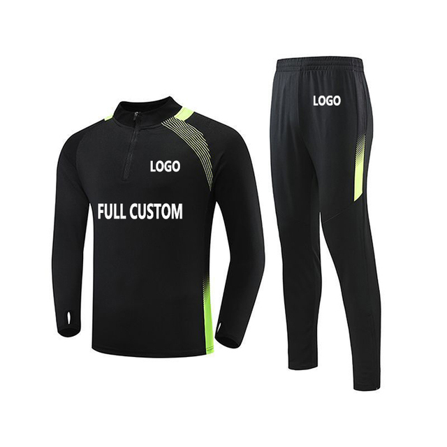New Style Training 2 Pieces Set Black Half Zipper Tracksuit Football Teams Custom Sports Soccer Tracksuit Kids