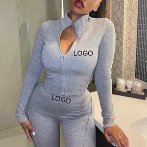 Wholesale Custom Logo Tracksuits Women Clothes Zip Up Tops and Leggings Pants Set Womens Suits Workout Sports Wear Two Piece Set