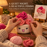 Fleur de tulipe au crochet à tige unique, emballage cadeau, fleur artificielle tricotée, romantique, présentation individuelle en coffret