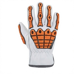 Gants de travail anti-choc en cuir de chèvre blanc, robustes, avec protection en caoutchouc TPR orange, gants de sécurité mécanique - Product Image 2