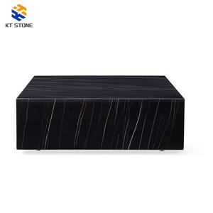 Canapé de salon moderne de luxe Lauren noir et or, table basse cubique en marbre, table basse en marbre blanc naturel - Product Image 1