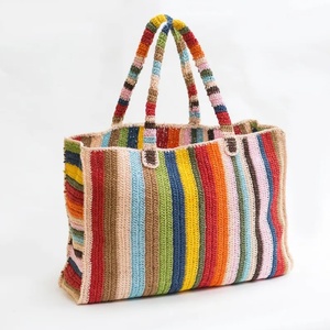 Bolso de Mano <span class=keywords><strong>Vintage</strong></span> para Mujer, Bolso de Hombro Elegante con Rayas Coloridas, Bolso de Papel Trenzado para el Día a Día - Product Image 2