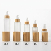 Kemasan Skincare Mewah 30ml 50ml 60ml 100ml 120ml Botol Pompa Lotion Semprot Kabut Kaca Buram Dengan Tutup Bambu