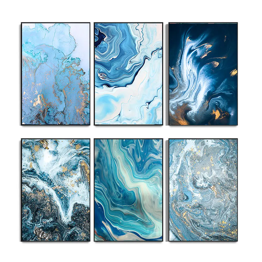 Modern Paintings Print Marble Wall Art Canvas Factory Price Blue Customised Abstract Living Room Study Coffee 8pcs/carton Box