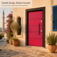 Porte d'entrée blindée moderne turque rose à poignée longue, double verrouillage multipoints, tailles personnalisées