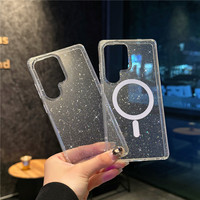 Funda Magnética Transparente de Lujo con Brillantina para Teléfono Móvil Samsung S26 Ultra S25FE S25 Edge, Carcasa Trasera Brillante para iPhone 17 Pro