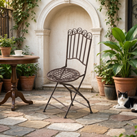 Chaise pliante décorative vintage en métal, chaise de loisirs en fer forgé thermolaqué pour usage extérieur, patio, jardin, bistrot