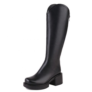 New Coming Low Heels V-shape Top Women Square Heel Knee High <b>Boots</b> Simple Design Size 44 Girls Flats Long Booties Shoes - Product Image 4