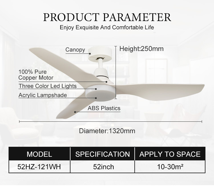 Chinese made matte white interior trim ceiling fan light with light