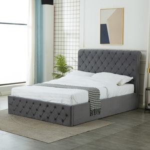 <span class=keywords><strong>Lit</strong></span> de Luxe en Velours Capitonnée avec Rivets, Tête de <span class=keywords><strong>Lit</strong></span> Haute, Gris Crème Noir, Tailles Double, Queen, King, avec Rangement et Système de Levage à Gaz - Product Image 3