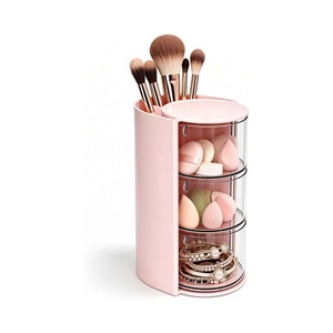 Rotating Desktop Beauty Makeup Organizer Dustproof Puff <b>Storage</b> Box with Egg Air <b>Cushion</b> & Lipstick Makeup Brush Rack - Product Image 1