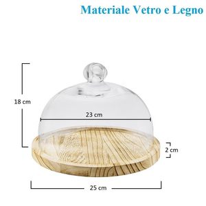 Campana in vetro trasparente con base in legno 25x18 cm per esposizione di dolci e pasticcini - Product Image 2
