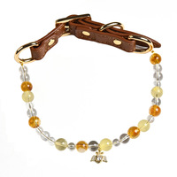 Collier pour animaux de compagnie en cristal naturel, collier en cuir, pendentif étoile en alliage, perles, bijoux pour chien et chat, cadeau pour les amoureux des animaux