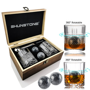 Vendita calda bicchieri moderni ruota bicchiere da vino cristallo whisky bicchiere whisky pietre palla regalo Set con scatola di legno per uomo - Product Image 1