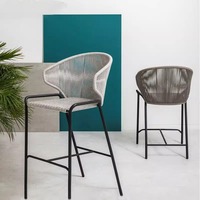 Ensemble de chaises de bar d'extérieur modernes, en rotin PE et corde de nylon tressée, pour patio, jardin, bistrot, hôtel, cour, comptoir de bar, mobilier