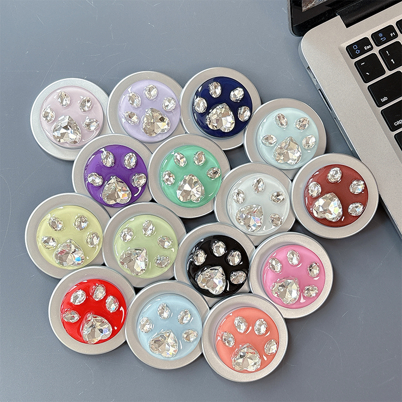Solid Color Round Magnetic Phone Holder Rhinestone Creative Cat Claw Telescopic Desk Stand Ring Grip Korean Phone <strong>Accessories</strong>