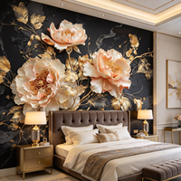 Papier peint mural personnalisé floral 3D de luxe, feuille dorée, pivoine, pour salon, mur d'arrière-plan de télévision, décoration intérieure