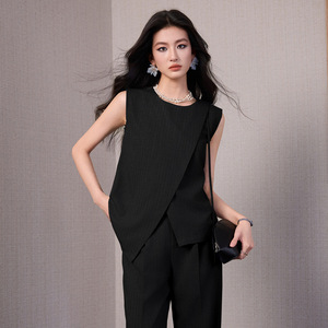 Women's Two Piece Suit Set Sleeveless Asymmetrical Solid Color Breathable No Wrinkle Treatment Leisure Wear - Product Image 4