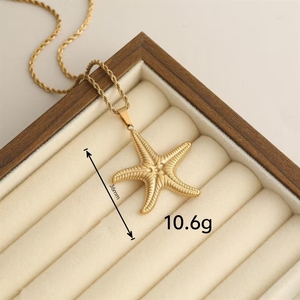 Collier <span class=keywords><strong>en</strong></span> acier inoxydable avec pendentif étoile de mer et chaîne <span class=keywords><strong>en</strong></span> corde, anti-ternissement, hypoallergénique, pour l'extérieur - Product Image 3