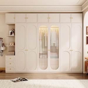 Armario empotrado moderno de altura completa con puerta arqueada acanalada, cajones de vidrio estriado, de madera, para dormitorio, taller, comedor - Product Image 2