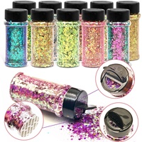 Entrepôts américains Bouteille de 2oz Taille mixte Changement de couleur Paillettes 24 couleurs par ensemble pour boule à neige Gobelet Maquillage Nail Art Craft Glitter