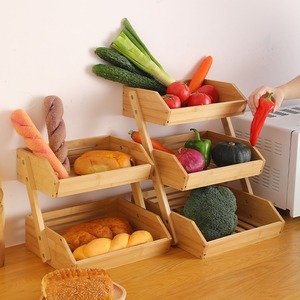 Bamboo Desktop Three Tier Storage Rack For Fruit Vegetable Bread Multifunctional <b>Kitchen</b> Organizer Rectangle Shape - Product Image 4